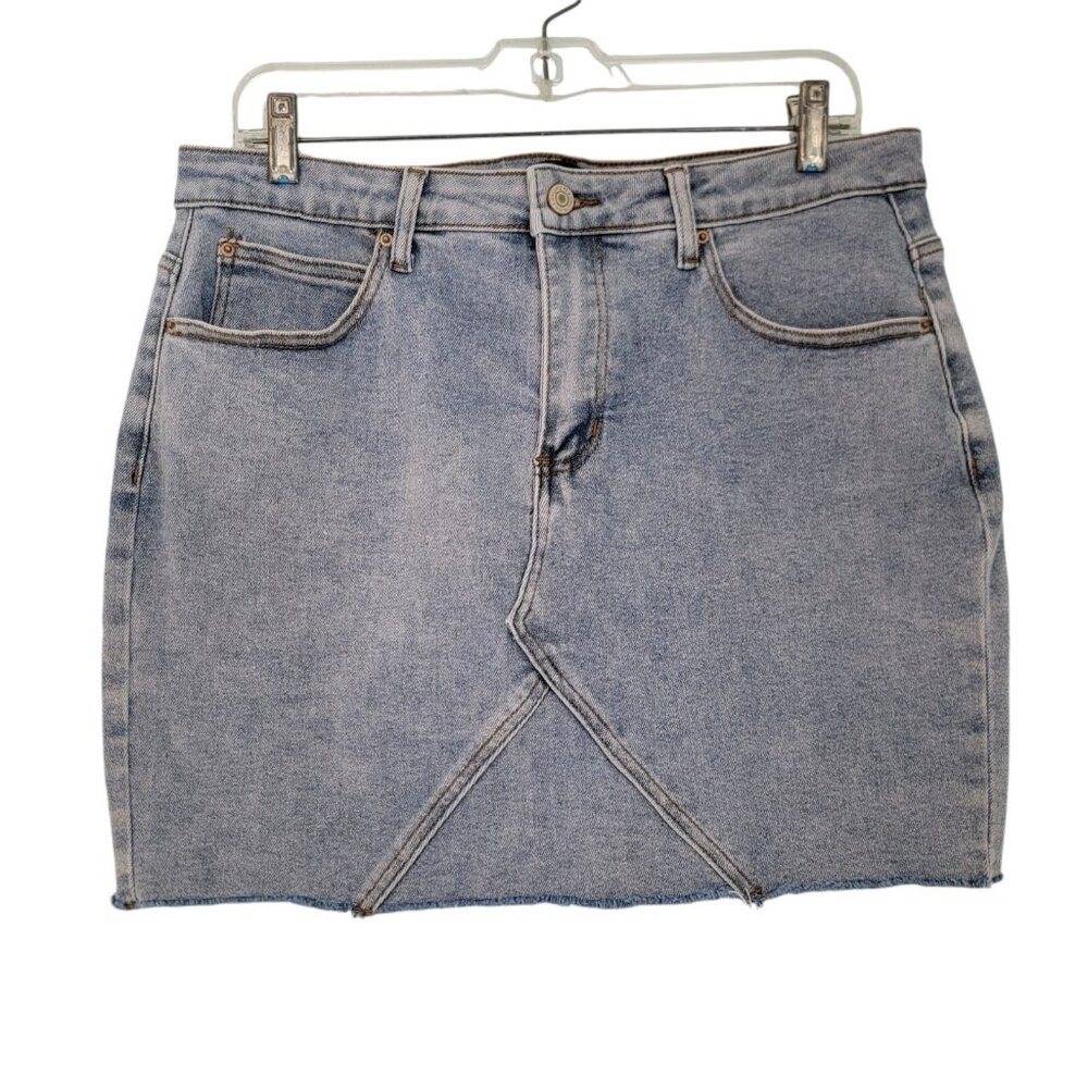 Just Quella Skirt Women's Denim Stretch Frayed Hem Mini Skirt Size‎ XL 16-18